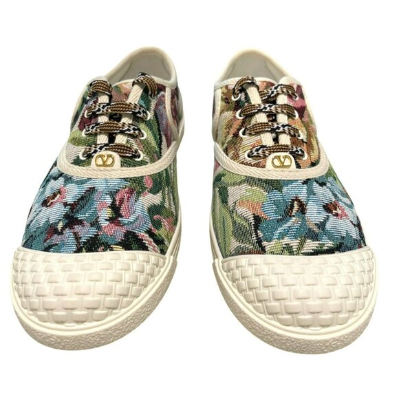 Valentino $820 Floral Tapestry Bay by Bay Lace-Up Sneakers NEW Sz 38 US 8 - Picture 3 of 10